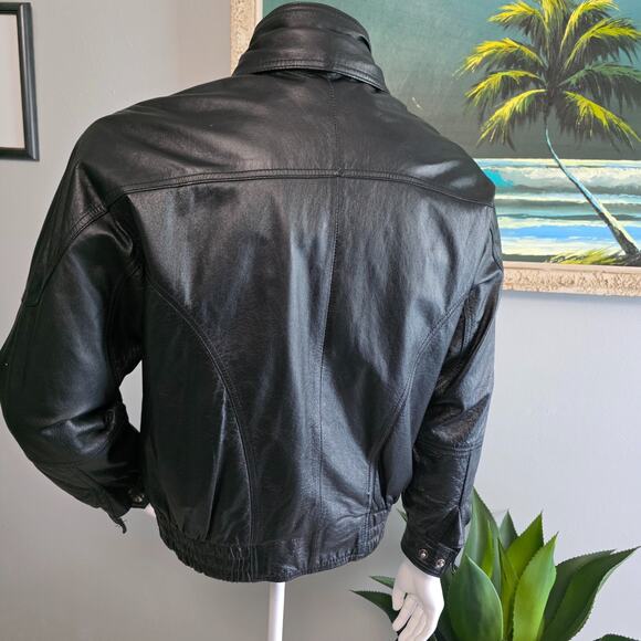 Sergio Vadducci Men's Black Leather Motorcycle Jacket Size Small Zip Snap - Picture 8 of 16